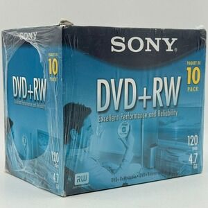 Sony DVD+RW 4.7GB 120min Rewritable Blank Media 10 Pack Sealed 10DPW47L1